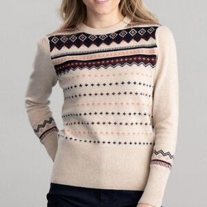Barbour Beige and Black Patterned Crew Neck Sweater